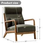 Fauteuil d'appoint en lin blanc/vert/marron avec pieds en bois, 1 place, oreiller inclus
