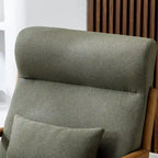 Fauteuil d'appoint en lin blanc/vert/marron avec pieds en bois, 1 place, oreiller inclus