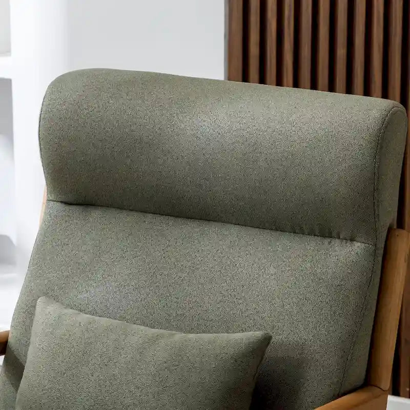 Fauteuil d'appoint en lin blanc/vert/marron avec pieds en bois, 1 place, oreiller inclus