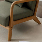 Fauteuil d'appoint en lin blanc/vert/marron avec pieds en bois, 1 place, oreiller inclus