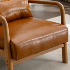 Fauteuil d'appoint en lin blanc/vert/marron avec pieds en bois, 1 place, oreiller inclus