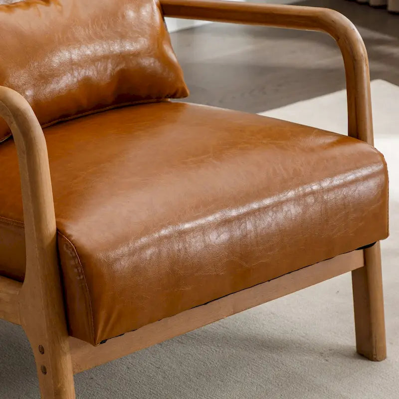 Fauteuil d'appoint en lin blanc/vert/marron avec pieds en bois, 1 place, oreiller inclus