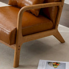 Fauteuil d'appoint en lin blanc/vert/marron avec pieds en bois, 1 place, oreiller inclus