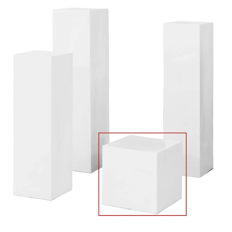 Présentoir Piédestal Carré Blanc – Simple, 4 Tailles