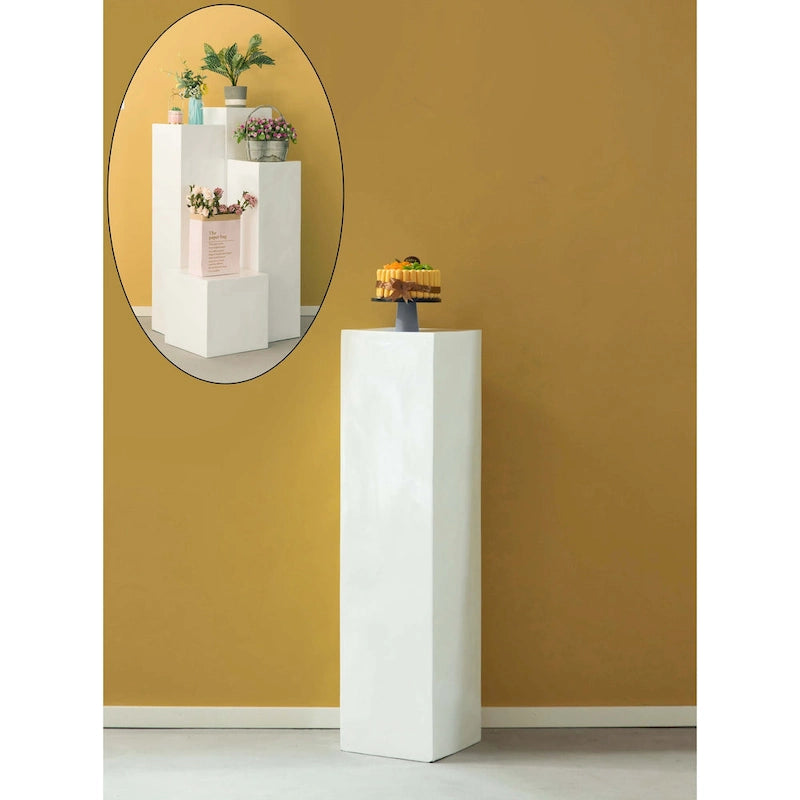 Présentoir Piédestal Carré Blanc – Simple, 4 Tailles