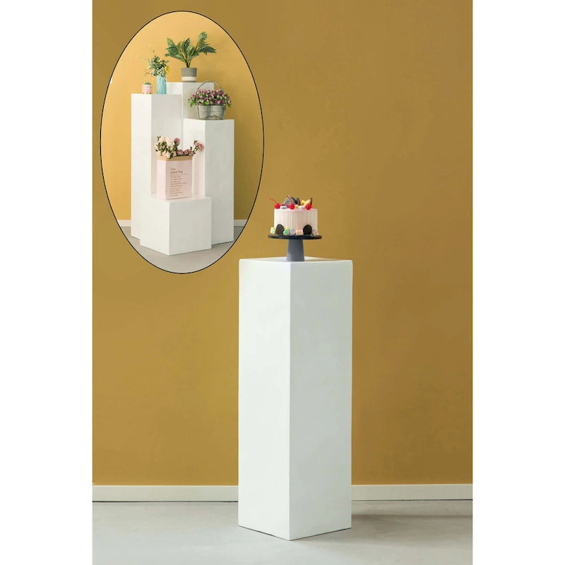 Présentoir Piédestal Carré Blanc – Simple, 4 Tailles