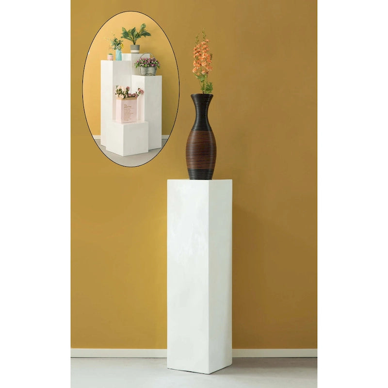 Présentoir Piédestal Carré Blanc – Simple, 4 Tailles