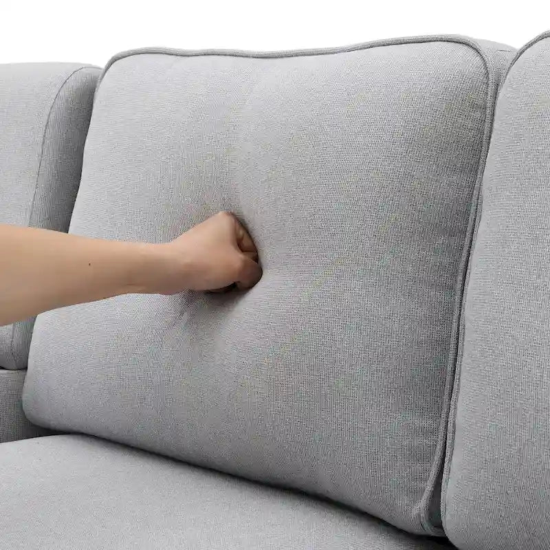 Canapé 4 places en tissu de lin moderne avec poches accoudoirs – Gris clair / Beige / Gris foncé