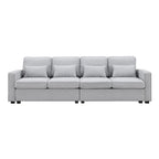 Canapé 4 places en tissu de lin moderne avec poches accoudoirs – Gris clair / Beige / Gris foncé