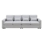 Canapé 4 places en tissu de lin moderne avec poches accoudoirs – Gris clair / Beige / Gris foncé