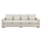 Canapé 4 places en tissu de lin moderne avec poches accoudoirs – Gris clair / Beige / Gris foncé