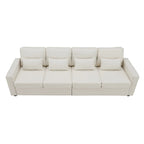 Canapé 4 places en tissu de lin moderne avec poches accoudoirs – Gris clair / Beige / Gris foncé