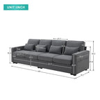 Canapé 4 places en tissu de lin moderne avec poches accoudoirs – Gris clair / Beige / Gris foncé