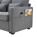 Canapé 4 places en tissu de lin moderne avec poches accoudoirs – Gris clair / Beige / Gris foncé