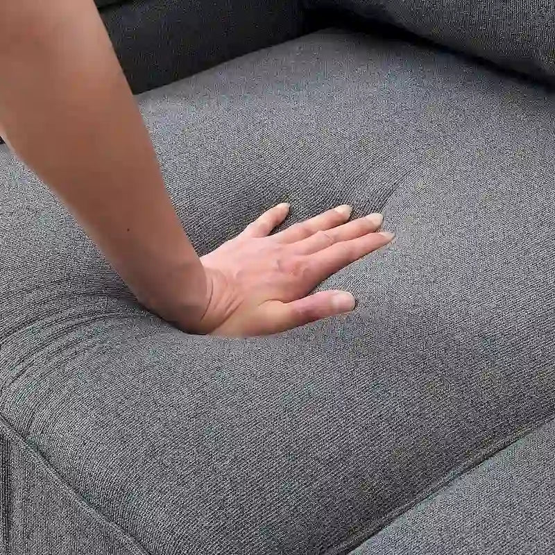 Canapé 4 places en tissu de lin moderne avec poches accoudoirs – Gris clair / Beige / Gris foncé