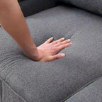 Canapé 4 places en tissu de lin moderne avec poches accoudoirs – Gris clair / Beige / Gris foncé