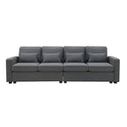 Canapé 4 places en tissu de lin moderne avec poches accoudoirs – Gris clair / Beige / Gris foncé