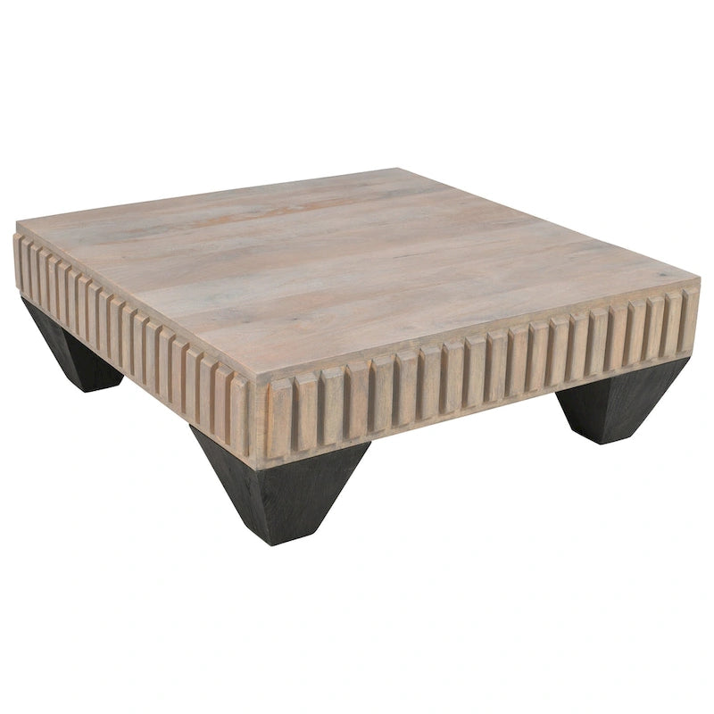 Table basse carrée en bois de manguier gris – Faite à la main, 2 places