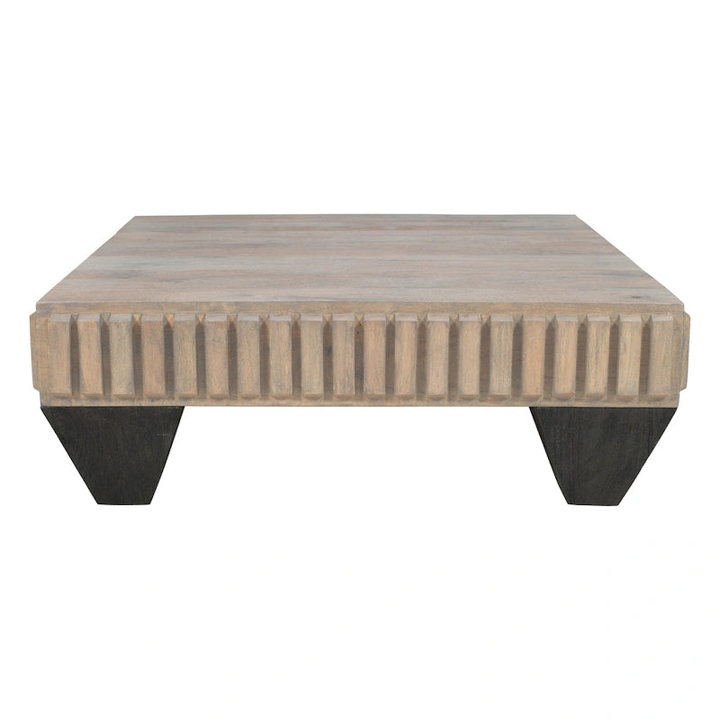 Table basse carrée en bois de manguier gris – Faite à la main, 2 places