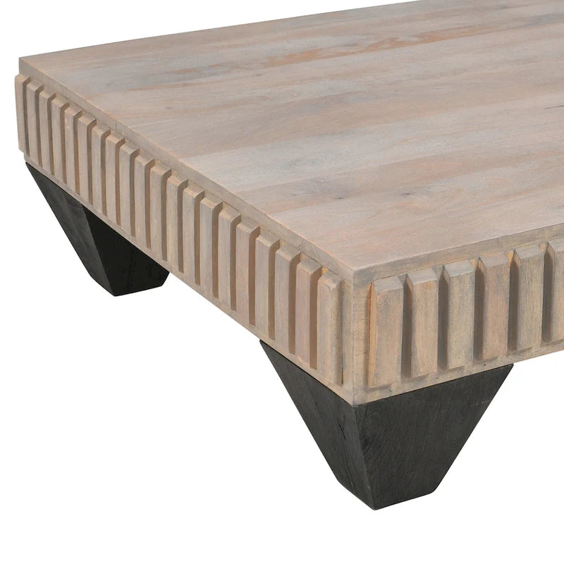 Table basse carrée en bois de manguier gris – Faite à la main, 2 places