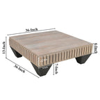 Table basse carrée en bois de manguier gris – Faite à la main, 2 places