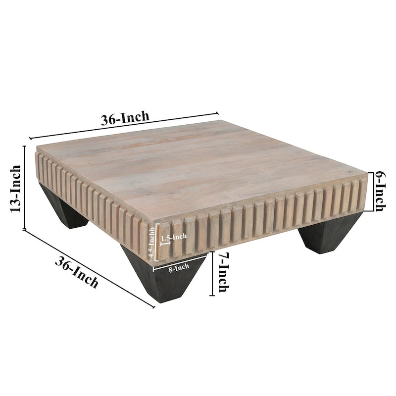 Table basse carrée en bois de manguier gris – Faite à la main, 2 places