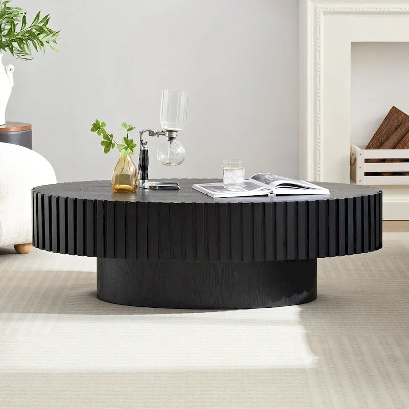 Table basse ronde Tambour | Frêne naturel / Noyer / Noir | Unique