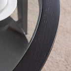Table basse ronde noire en verre avec étagère de rangement, 2 niveaux