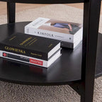 Table basse ronde noire en verre avec étagère de rangement, 2 niveaux
