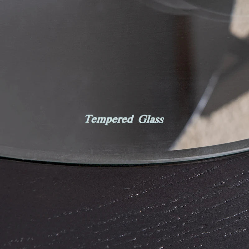 Table basse ronde noire en verre avec étagère de rangement, 2 niveaux