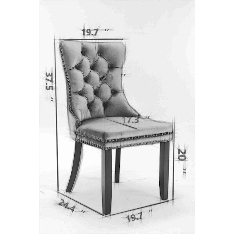 Chaise de salle à manger capitonnée en similicuir et velours avec garniture cloutée, lot de 2