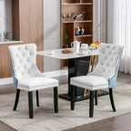 Chaise de salle à manger capitonnée en similicuir et velours avec garniture cloutée, lot de 2