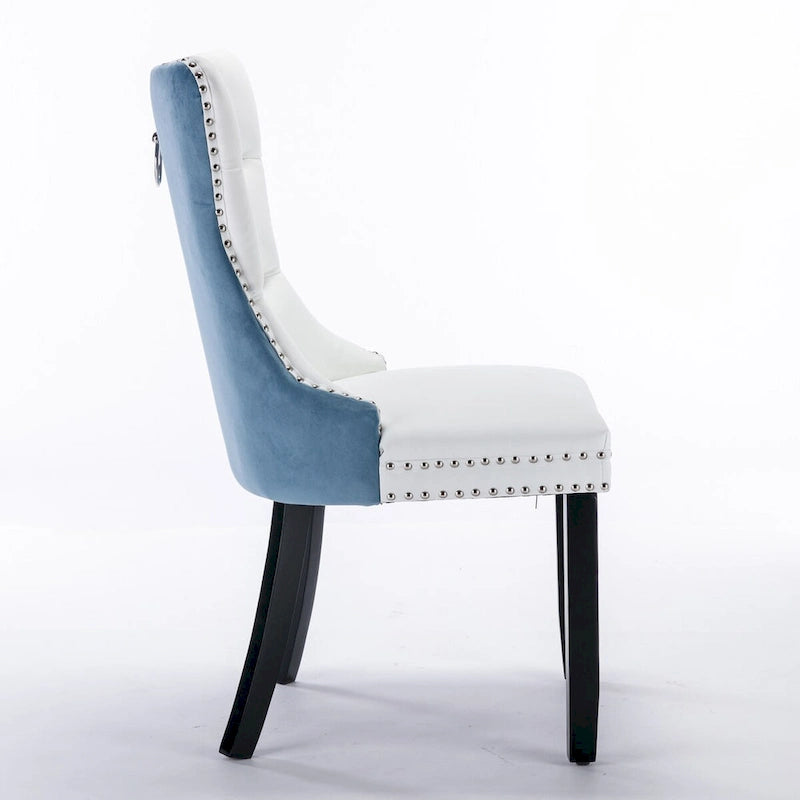 Chaise de salle à manger capitonnée en similicuir et velours avec garniture cloutée, lot de 2
