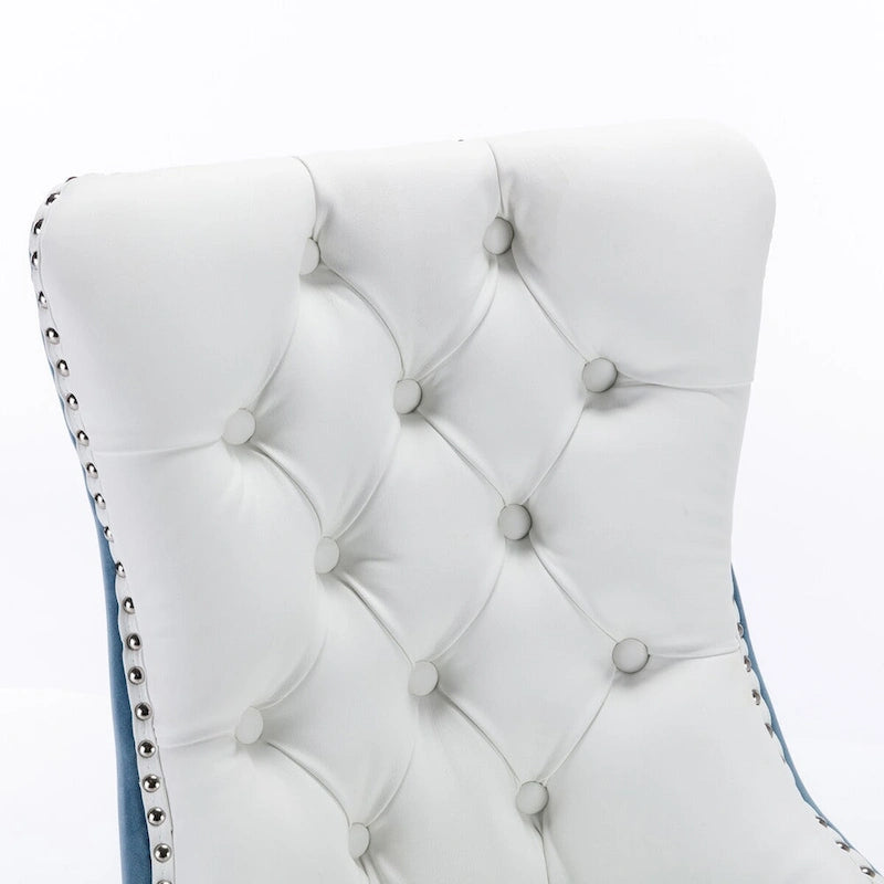 Chaise de salle à manger capitonnée en similicuir et velours avec garniture cloutée, lot de 2