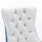 Chaise de salle à manger capitonnée en similicuir et velours avec garniture cloutée, lot de 2