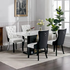 Chaise de salle à manger capitonnée en similicuir et velours avec garniture cloutée, lot de 2