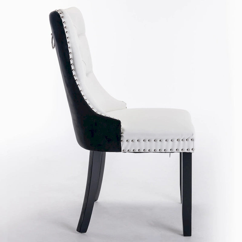 Chaise de salle à manger capitonnée en similicuir et velours avec garniture cloutée, lot de 2