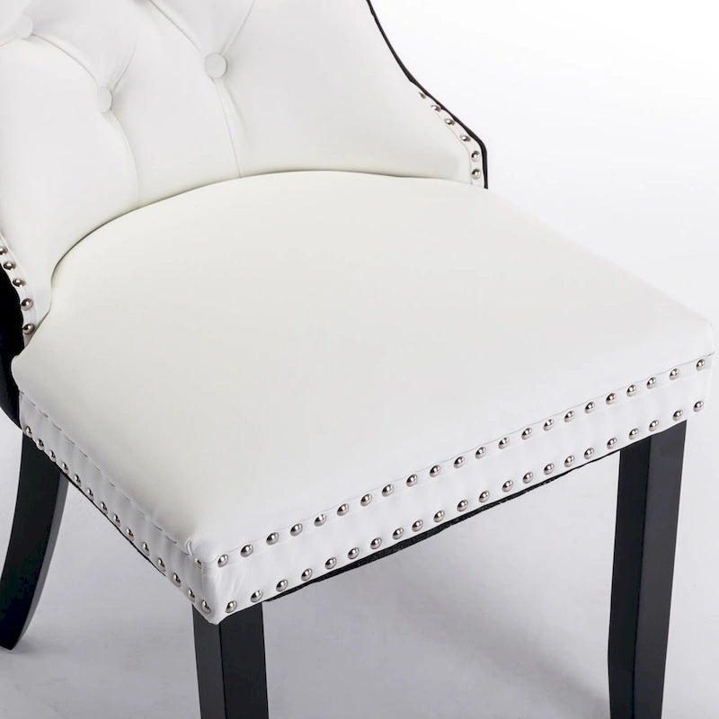 Chaise de salle à manger capitonnée en similicuir et velours avec garniture cloutée, lot de 2