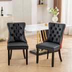 Chaise de salle à manger capitonnée en similicuir et velours avec garniture cloutée, lot de 2