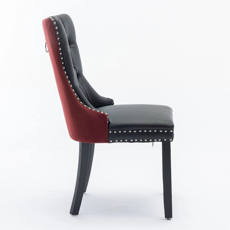 Chaise de salle à manger capitonnée en similicuir et velours avec garniture cloutée, lot de 2