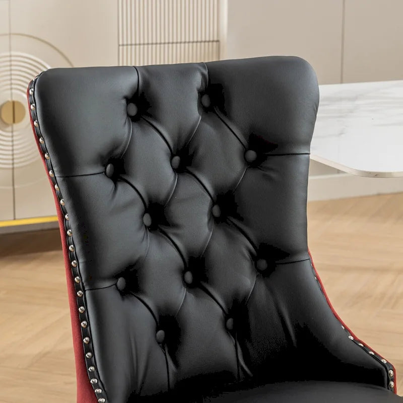 Chaise de salle à manger capitonnée en similicuir et velours avec garniture cloutée, lot de 2