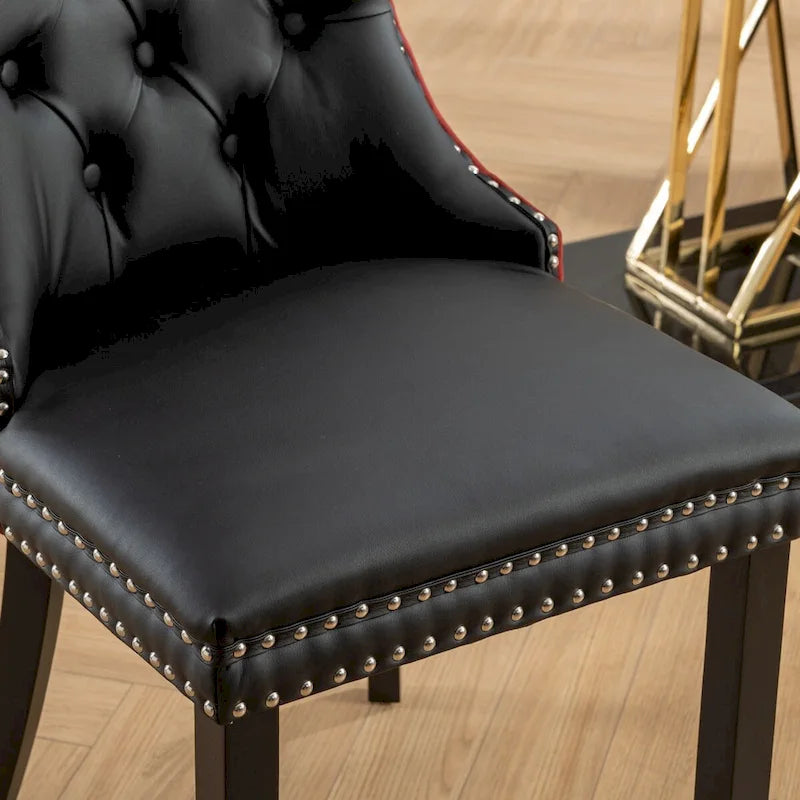 Chaise de salle à manger capitonnée en similicuir et velours avec garniture cloutée, lot de 2