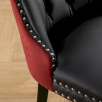 Chaise de salle à manger capitonnée en similicuir et velours avec garniture cloutée, lot de 2