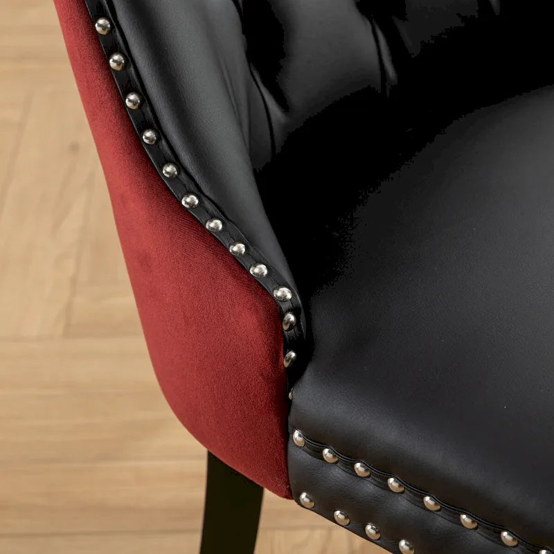 Chaise de salle à manger capitonnée en similicuir et velours avec garniture cloutée, lot de 2