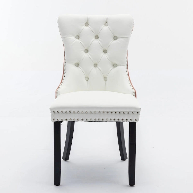 Chaise de salle à manger capitonnée en similicuir et velours avec garniture cloutée, lot de 2