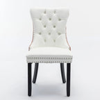 Chaise de salle à manger capitonnée en similicuir et velours avec garniture cloutée, lot de 2