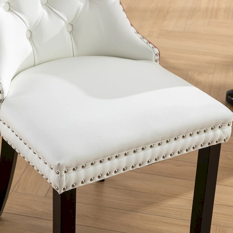 Chaise de salle à manger capitonnée en similicuir et velours avec garniture cloutée, lot de 2