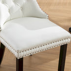 Chaise de salle à manger capitonnée en similicuir et velours avec garniture cloutée, lot de 2