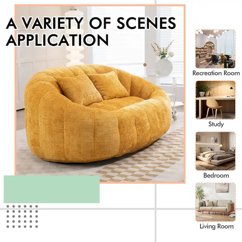 Canapé deux places sans structure en chenille – Beige / Orange / Café / Noir / Gris / Émeraude