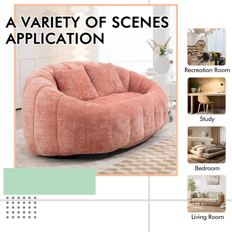 Canapé deux places sans structure en chenille – Beige / Orange / Café / Noir / Gris / Émeraude